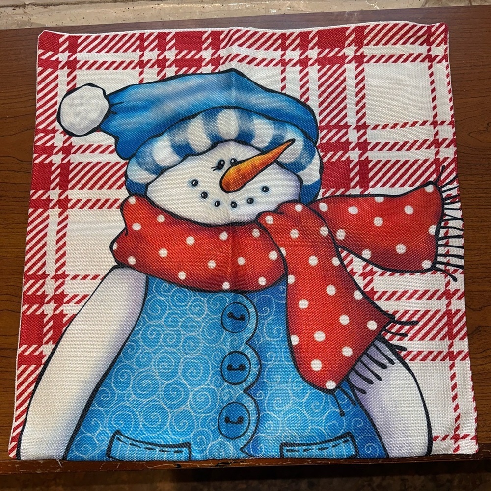 4 Pack Linen Snowman Santa Christmas Holiday Couch Sofa Throw Pillow Covers